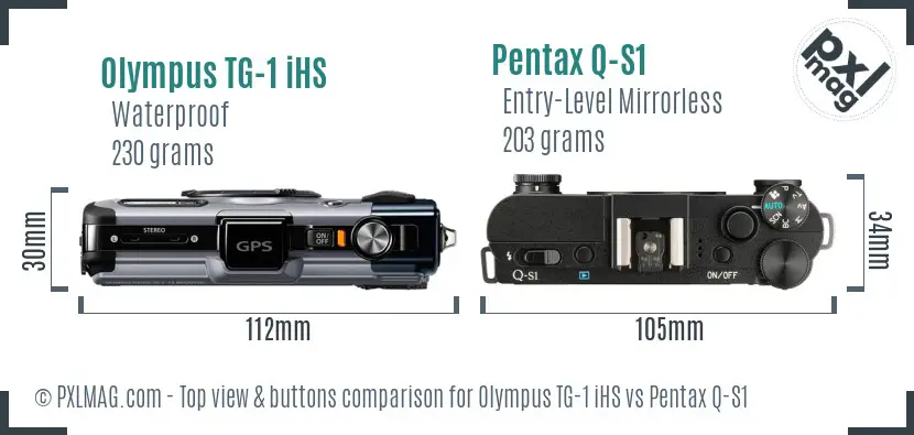 Olympus TG-1 iHS vs Pentax Q-S1 top view buttons comparison