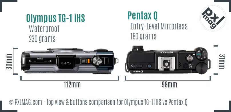 Olympus TG-1 iHS vs Pentax Q top view buttons comparison Olympus TG-1 iHS vs Pentax Q top view buttons comparison