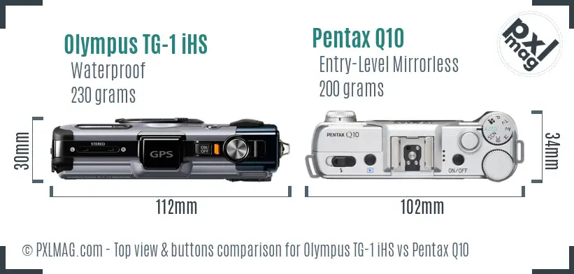 Olympus TG-1 iHS vs Pentax Q10 top view buttons comparison