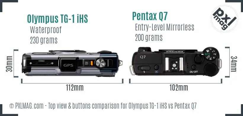 Olympus TG-1 iHS vs Pentax Q7 top view buttons comparison