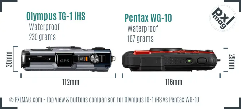 Olympus TG-1 iHS vs Pentax WG-10 top view buttons comparison