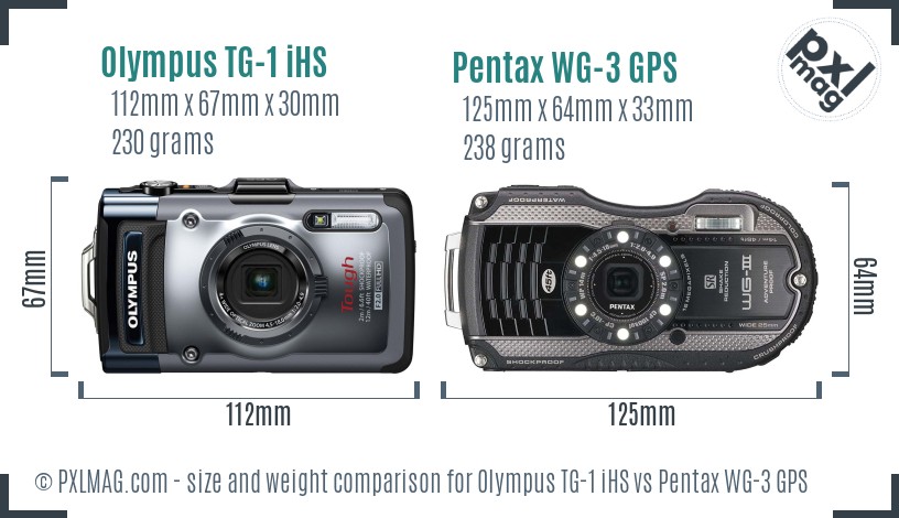 Olympus TG-1 iHS vs Pentax WG-3 GPS size comparison
