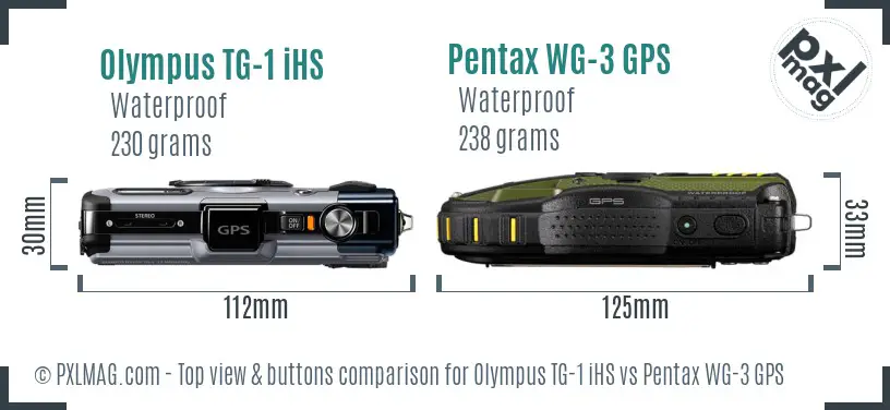 Olympus TG-1 iHS vs Pentax WG-3 GPS top view buttons comparison