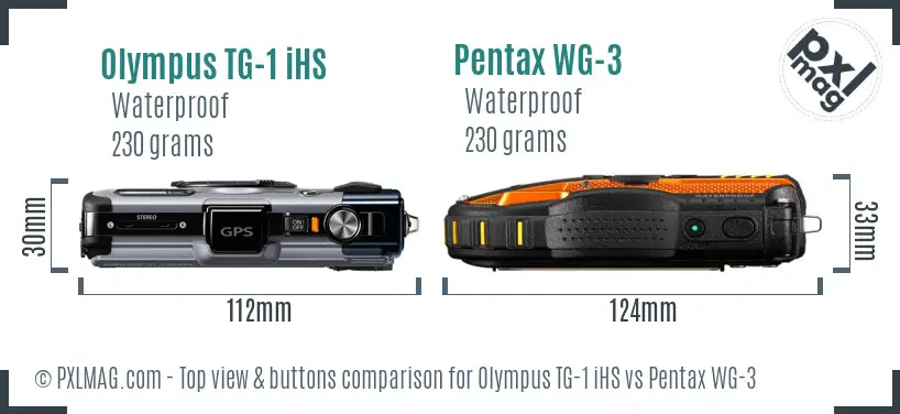 Olympus TG-1 iHS vs Pentax WG-3 top view buttons comparison
