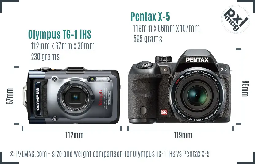 Olympus TG-1 iHS vs Pentax X-5 size comparison