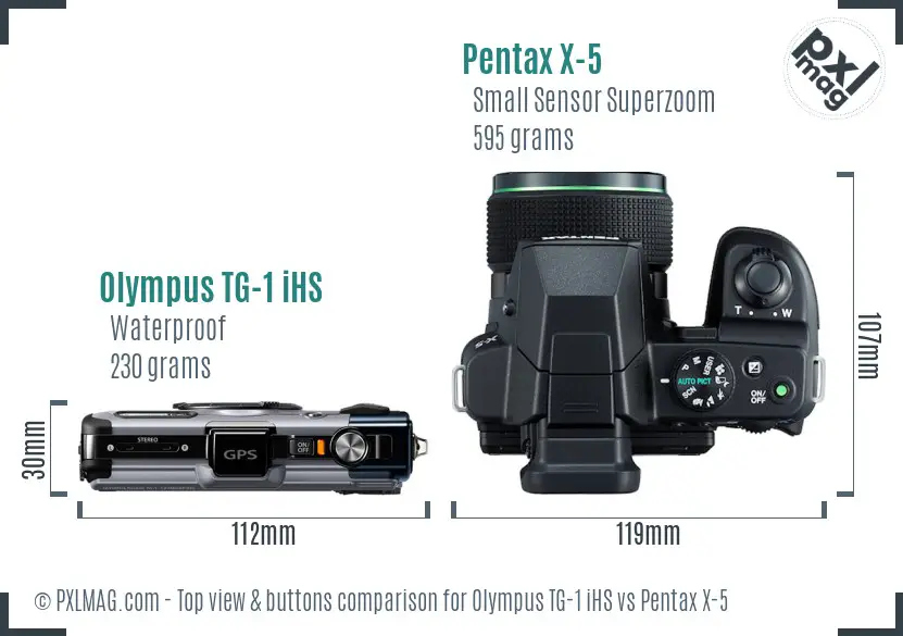 Olympus TG-1 iHS vs Pentax X-5 top view buttons comparison