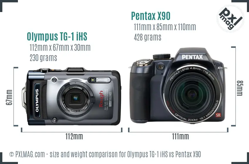 Olympus TG-1 iHS vs Pentax X90 size comparison