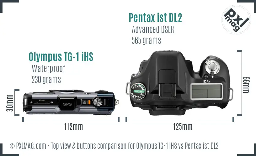 Olympus TG-1 iHS vs Pentax ist DL2 top view buttons comparison