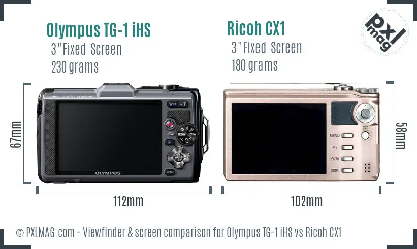 Olympus TG-1 iHS vs Ricoh CX1 Screen and Viewfinder comparison