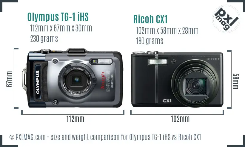 Olympus TG-1 iHS vs Ricoh CX1 size comparison