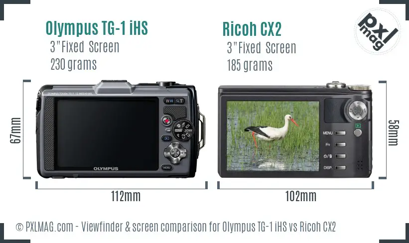 Olympus TG-1 iHS vs Ricoh CX2 Screen and Viewfinder comparison
