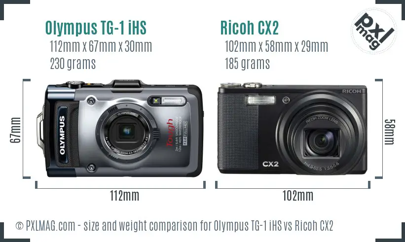 Olympus TG-1 iHS vs Ricoh CX2 size comparison