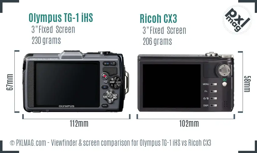 Olympus TG-1 iHS vs Ricoh CX3 Screen and Viewfinder comparison