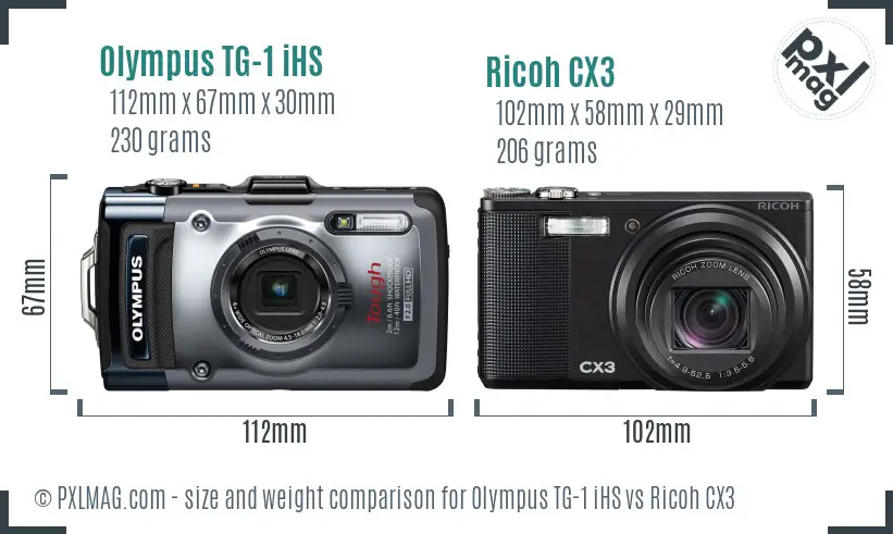 Olympus TG-1 iHS vs Ricoh CX3 size comparison