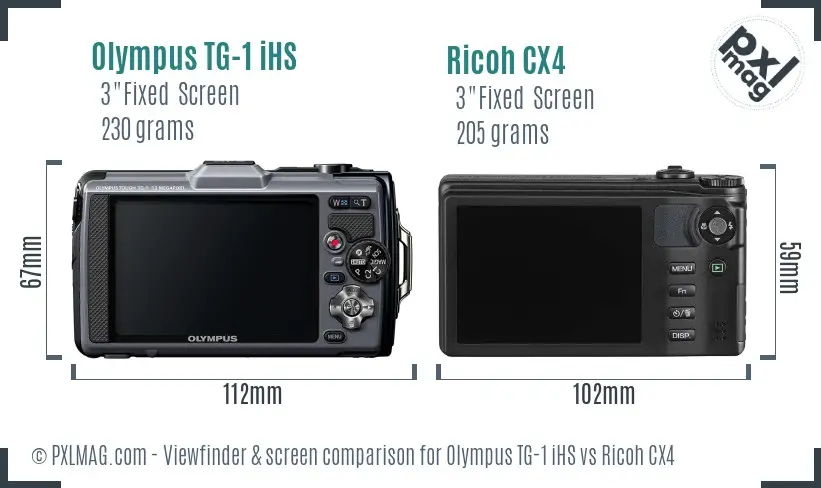 Olympus TG-1 iHS vs Ricoh CX4 Screen and Viewfinder comparison