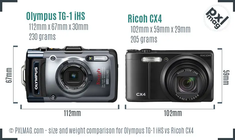 Olympus TG-1 iHS vs Ricoh CX4 size comparison