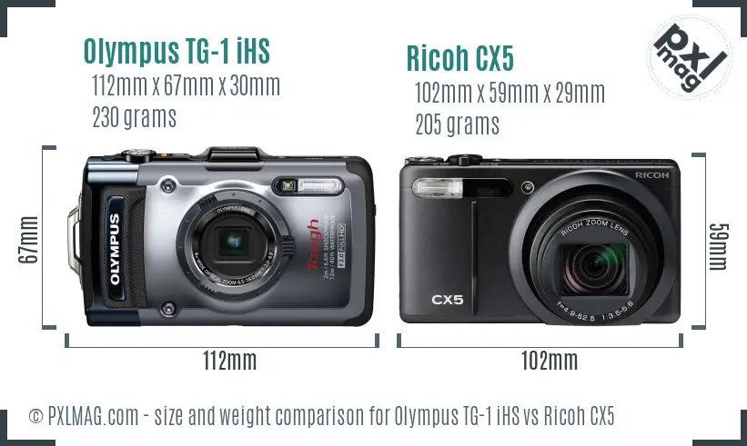 Olympus TG-1 iHS vs Ricoh CX5 size comparison Olympus TG-1 iHS vs Ricoh CX5 size comparison