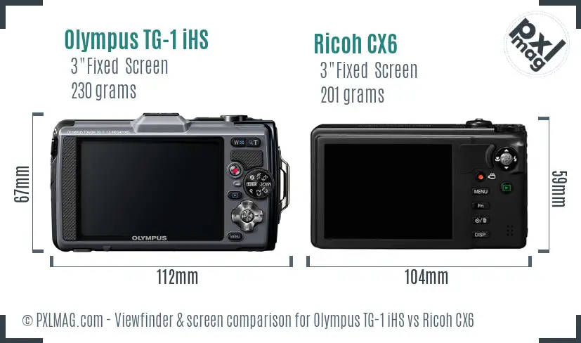 Olympus TG-1 iHS vs Ricoh CX6 Screen and Viewfinder comparison