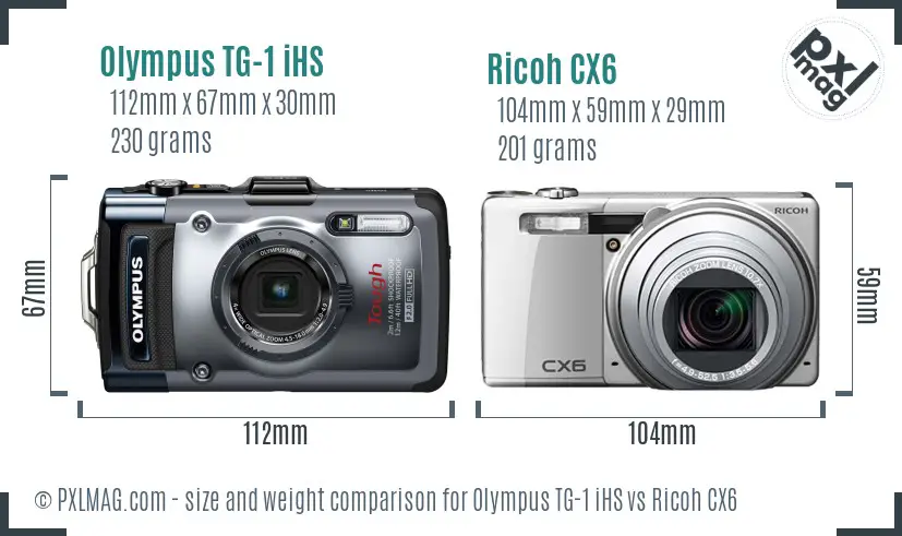 Olympus TG-1 iHS vs Ricoh CX6 size comparison