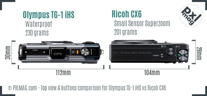 Olympus TG-1 iHS vs Ricoh CX6 top view buttons comparison