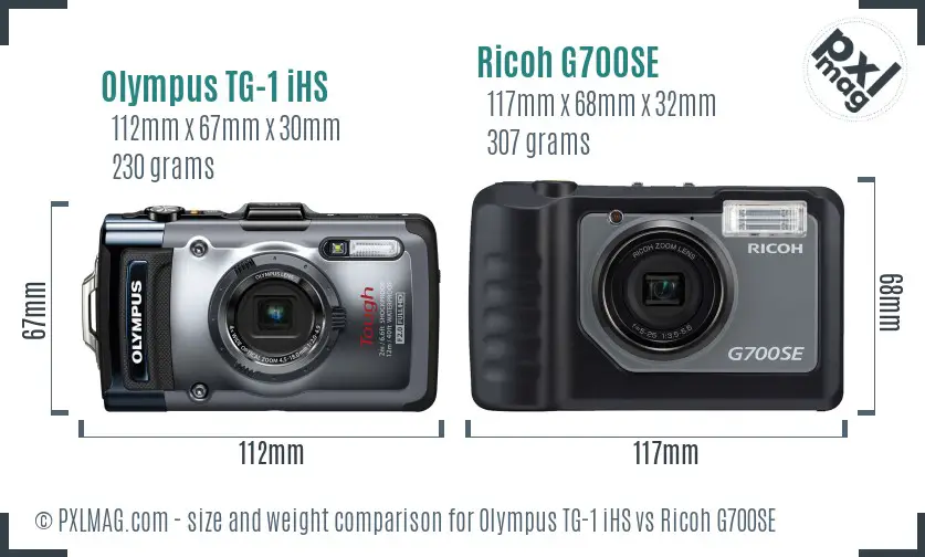 Olympus TG-1 iHS vs Ricoh G700SE size comparison