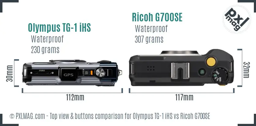 Olympus TG-1 iHS vs Ricoh G700SE top view buttons comparison