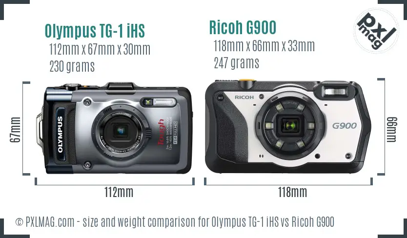 Olympus TG-1 iHS vs Ricoh G900 size comparison