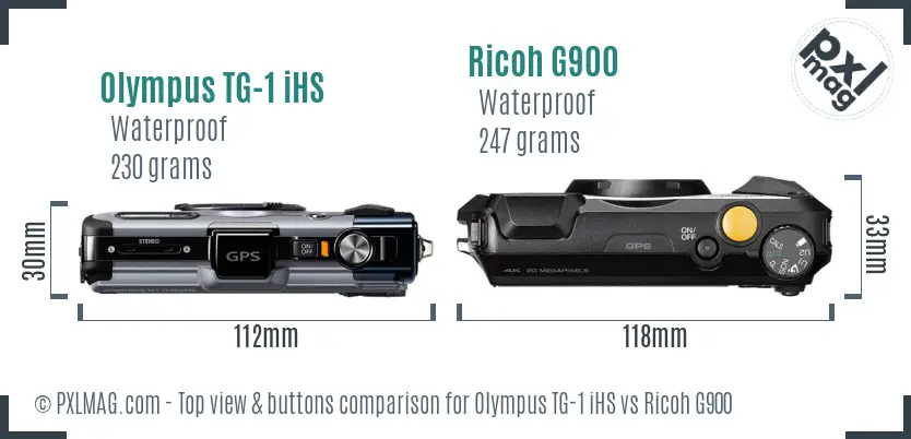 Olympus TG-1 iHS vs Ricoh G900 top view buttons comparison