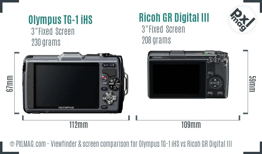 Olympus TG-1 iHS vs Ricoh GR Digital III Screen and Viewfinder comparison