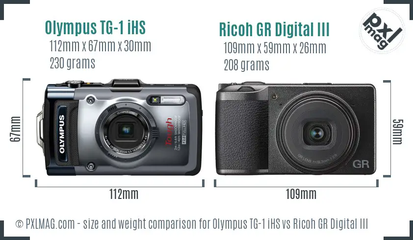 Olympus TG-1 iHS vs Ricoh GR Digital III size comparison