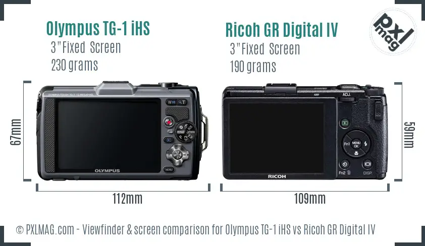 Olympus TG-1 iHS vs Ricoh GR Digital IV Screen and Viewfinder comparison