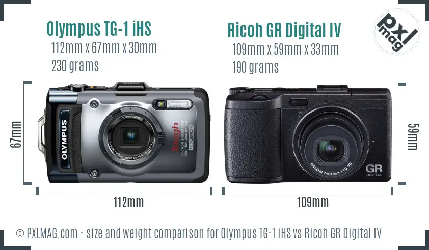 Olympus TG-1 iHS vs Ricoh GR Digital IV size comparison