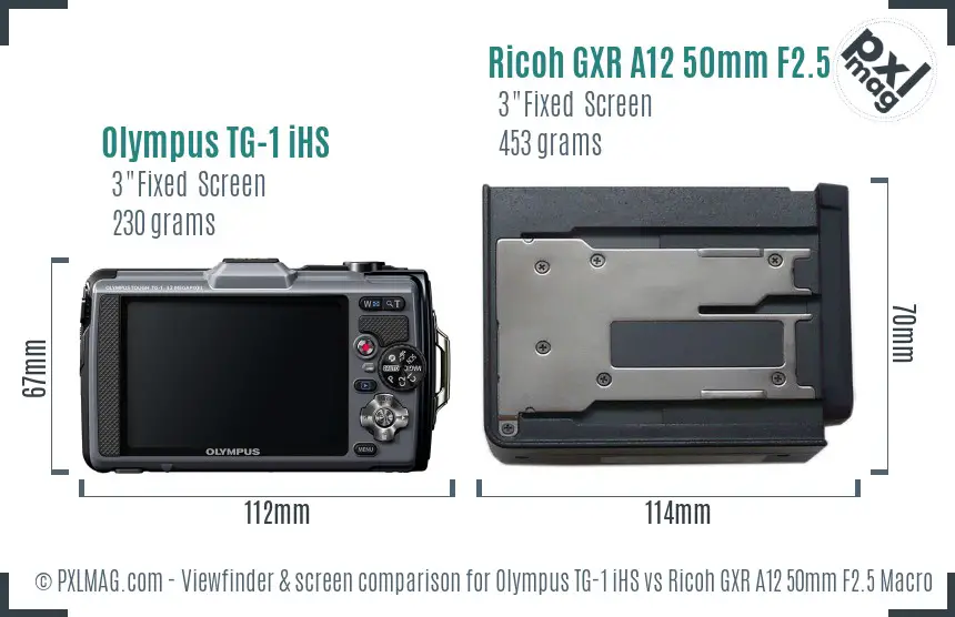 Olympus TG-1 iHS vs Ricoh GXR A12 50mm F2.5 Macro Screen and Viewfinder comparison