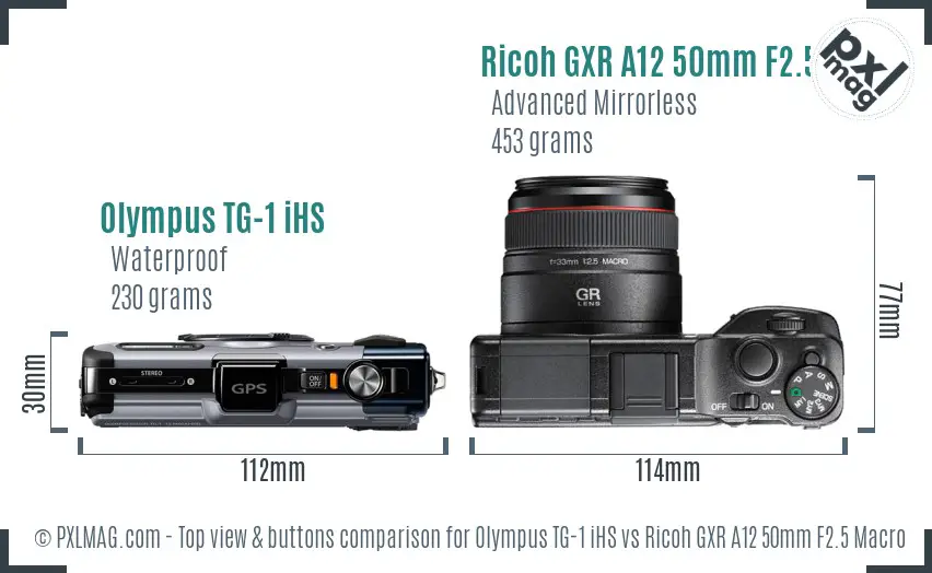Olympus TG-1 iHS vs Ricoh GXR A12 50mm F2.5 Macro top view buttons comparison