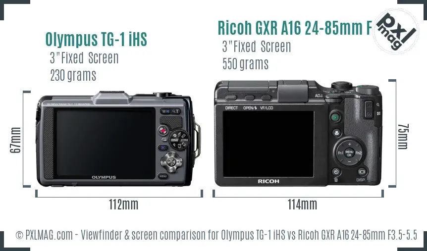 Olympus TG-1 iHS vs Ricoh GXR A16 24-85mm F3.5-5.5 Screen and Viewfinder comparison Olympus TG-1 iHS vs Ricoh GXR A16 24-85mm F3.5-5.5 Screen and Viewfinder comparison