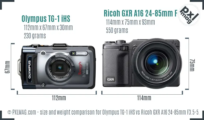 Olympus TG-1 iHS vs Ricoh GXR A16 24-85mm F3.5-5.5 size comparison Olympus TG-1 iHS vs Ricoh GXR A16 24-85mm F3.5-5.5 size comparison
