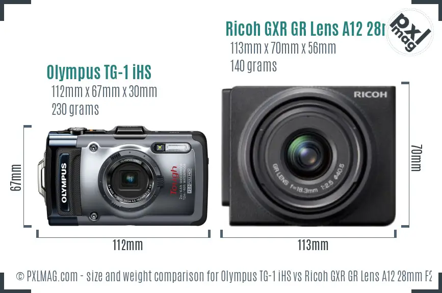 Olympus TG-1 iHS vs Ricoh GXR GR Lens A12 28mm F2.5 size comparison Olympus TG-1 iHS vs Ricoh GXR GR Lens A12 28mm F2.5 size comparison