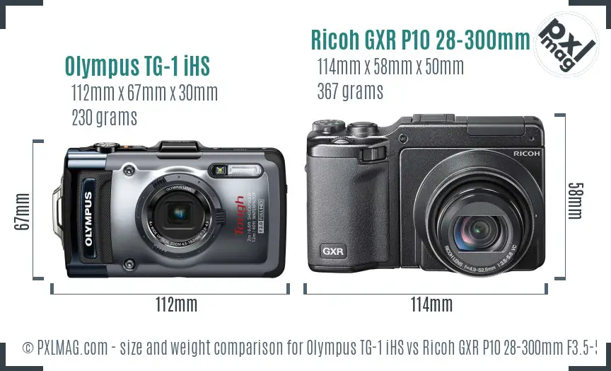 Olympus TG-1 iHS vs Ricoh GXR P10 28-300mm F3.5-5.6 VC size comparison Olympus TG-1 iHS vs Ricoh GXR P10 28-300mm F3.5-5.6 VC size comparison