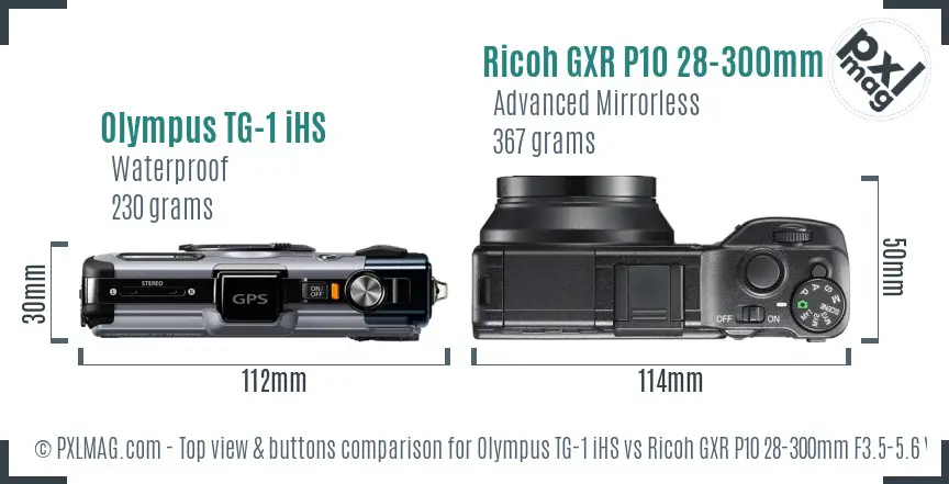 Olympus TG-1 iHS vs Ricoh GXR P10 28-300mm F3.5-5.6 VC top view buttons comparison Olympus TG-1 iHS vs Ricoh GXR P10 28-300mm F3.5-5.6 VC top view buttons comparison