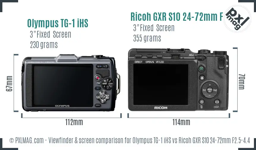 Olympus TG-1 iHS vs Ricoh GXR S10 24-72mm F2.5-4.4 VC Screen and Viewfinder comparison