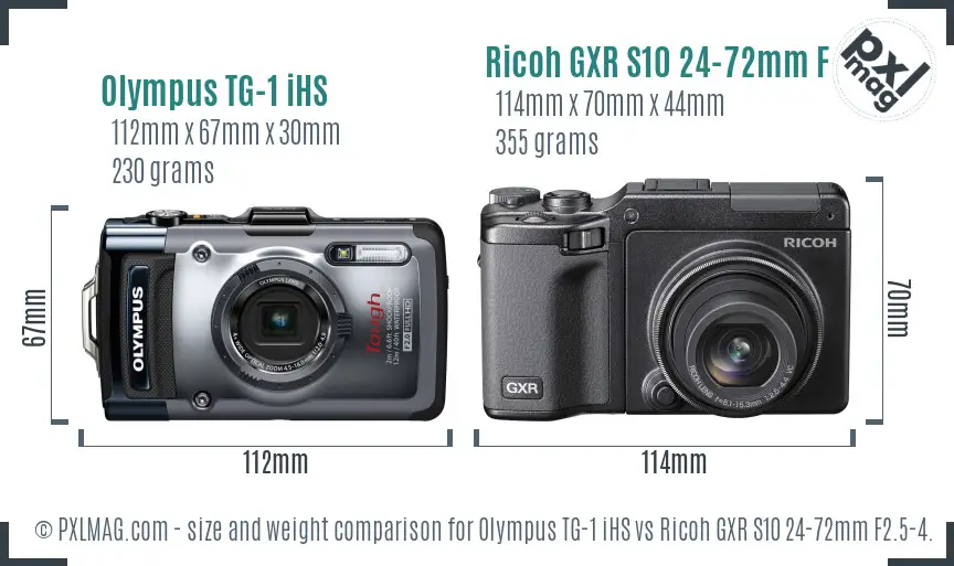 Olympus TG-1 iHS vs Ricoh GXR S10 24-72mm F2.5-4.4 VC size comparison