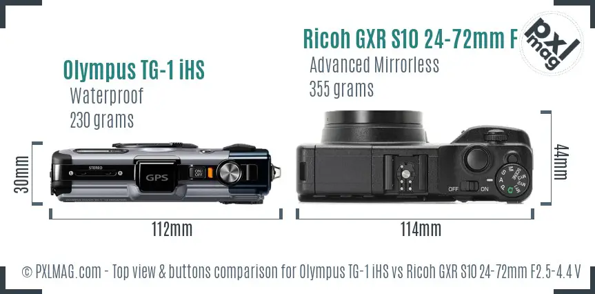 Olympus TG-1 iHS vs Ricoh GXR S10 24-72mm F2.5-4.4 VC top view buttons comparison