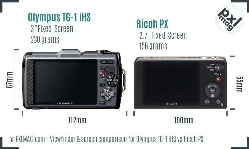 Olympus TG-1 iHS vs Ricoh PX Screen and Viewfinder comparison