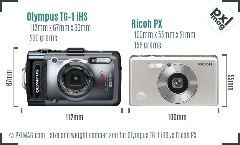 Olympus TG-1 iHS vs Ricoh PX size comparison
