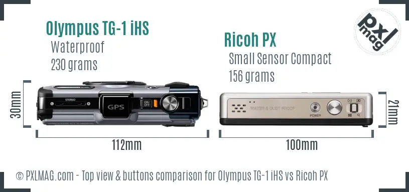 Olympus TG-1 iHS vs Ricoh PX top view buttons comparison