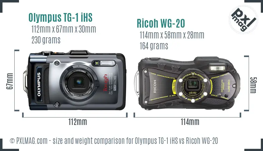 Olympus TG-1 iHS vs Ricoh WG-20 size comparison