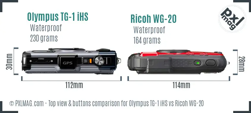 Olympus TG-1 iHS vs Ricoh WG-20 top view buttons comparison