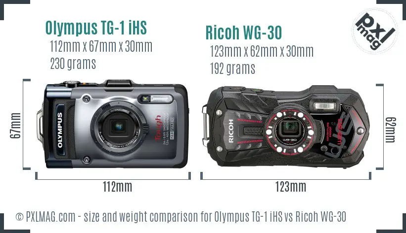 Olympus TG-1 iHS vs Ricoh WG-30 size comparison