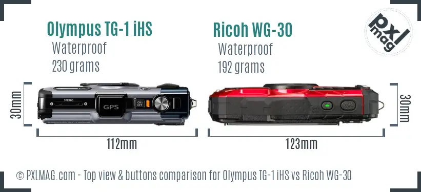 Olympus TG-1 iHS vs Ricoh WG-30 top view buttons comparison