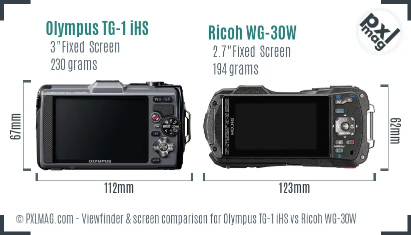 Olympus TG-1 iHS vs Ricoh WG-30W Screen and Viewfinder comparison